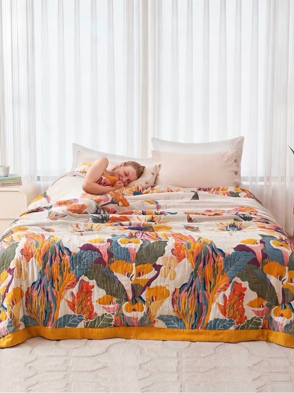 🔥🆕🔥 Reversible 100% Cotton Jacquard Floral Throw Blanket - 60x80 - Picture 4 of 8